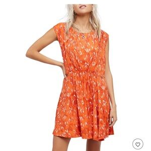 Free People Dress Womens Fake Love Printed Mini Dress Vibrant Orange Ties Large